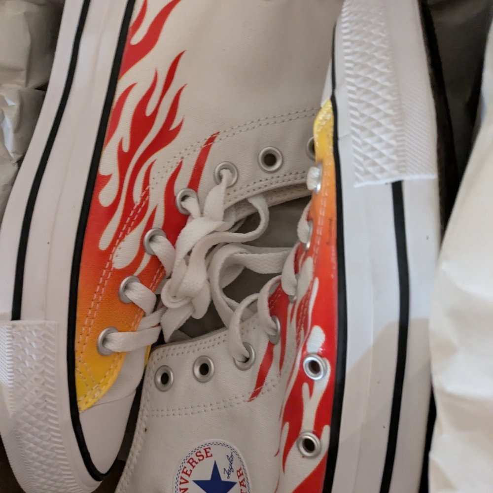 Converse White Sneakers with Red and Yellow Accents